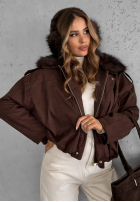 Krátka zamszowa Bunda z futerkiem Snuggle In čokoládová