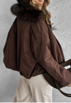 Krátka zamszowa Bunda z futerkiem Snuggle In čokoládová