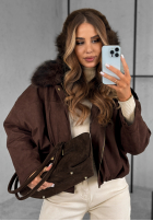 Krátka zamszowa Bunda z futerkiem Snuggle In čokoládová