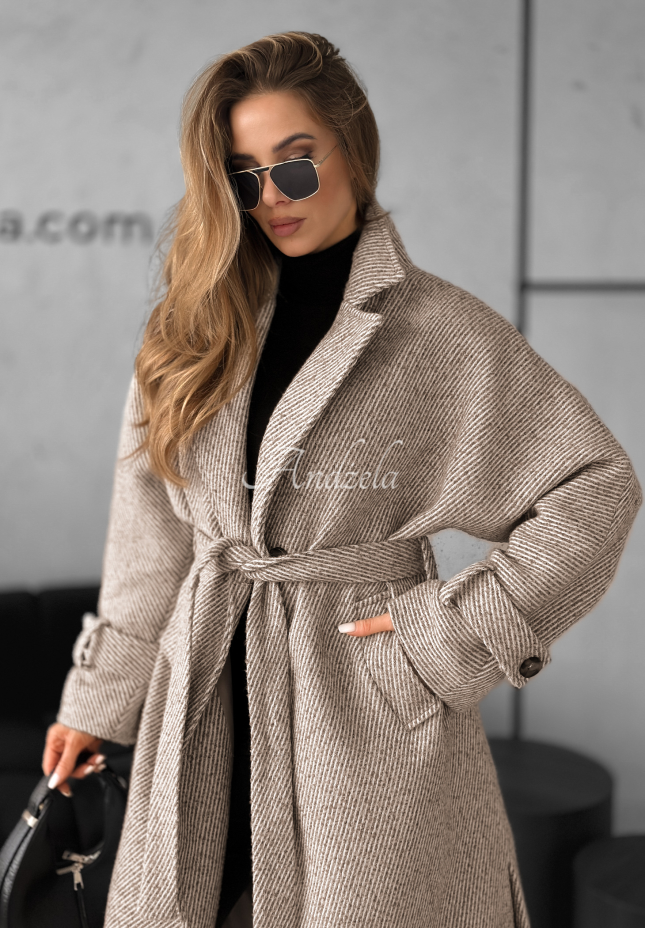 Dlhý kabát s opaskom Cocomore Deep Breath ťavý