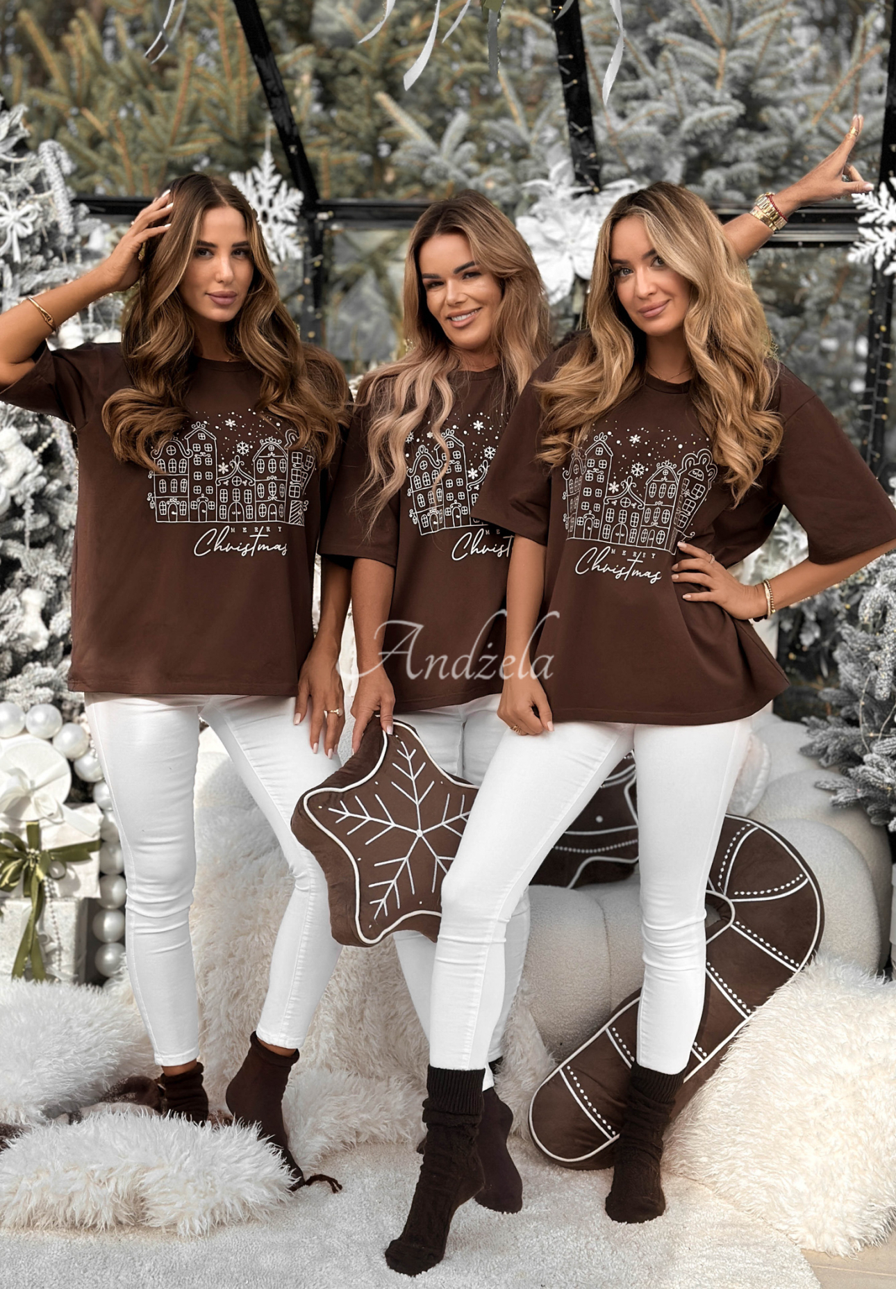 Vianočné tričko s potlačou Snowy Christmas čokoládový