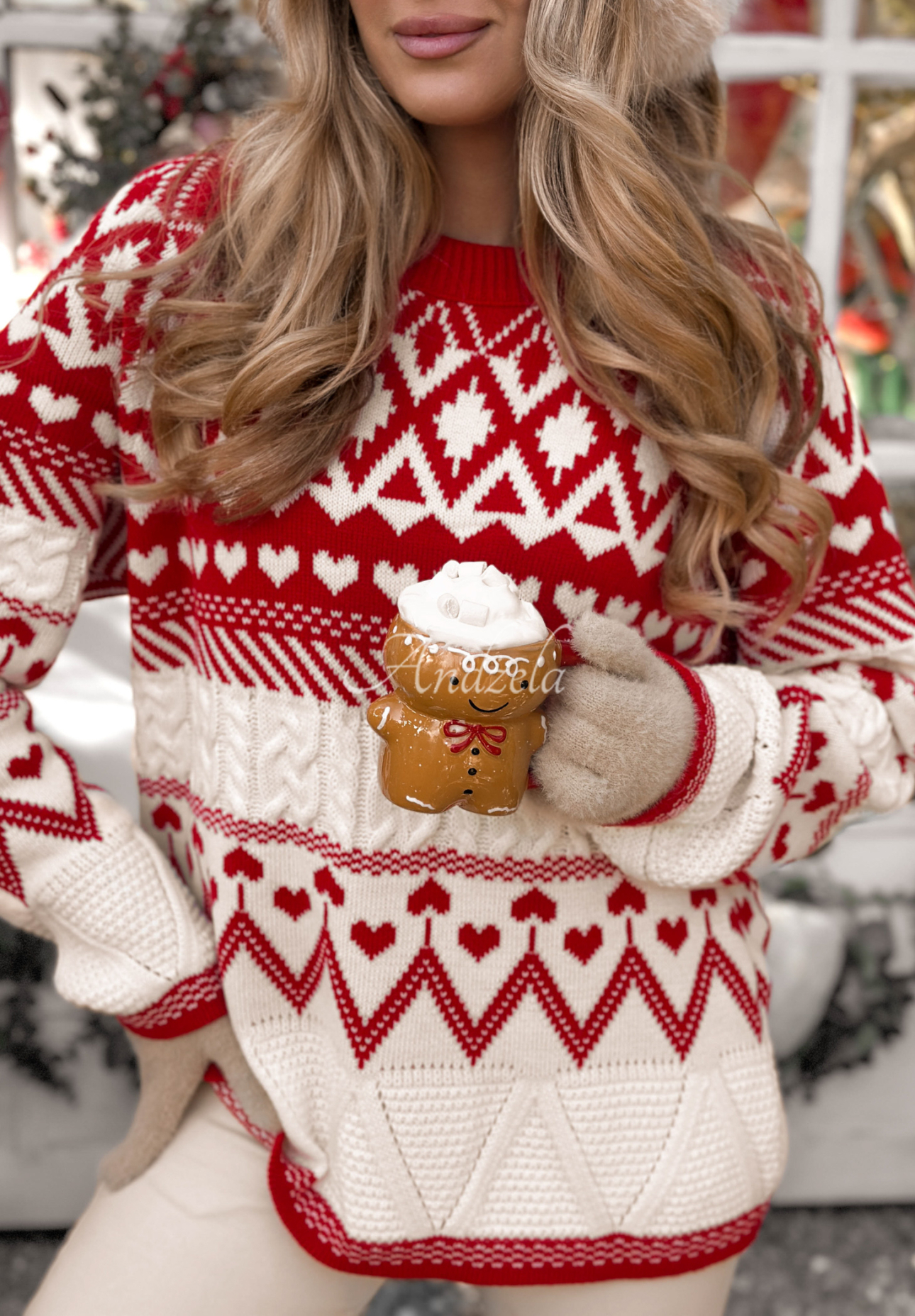 Vianočný sveter Christmas Mission červeno-biely