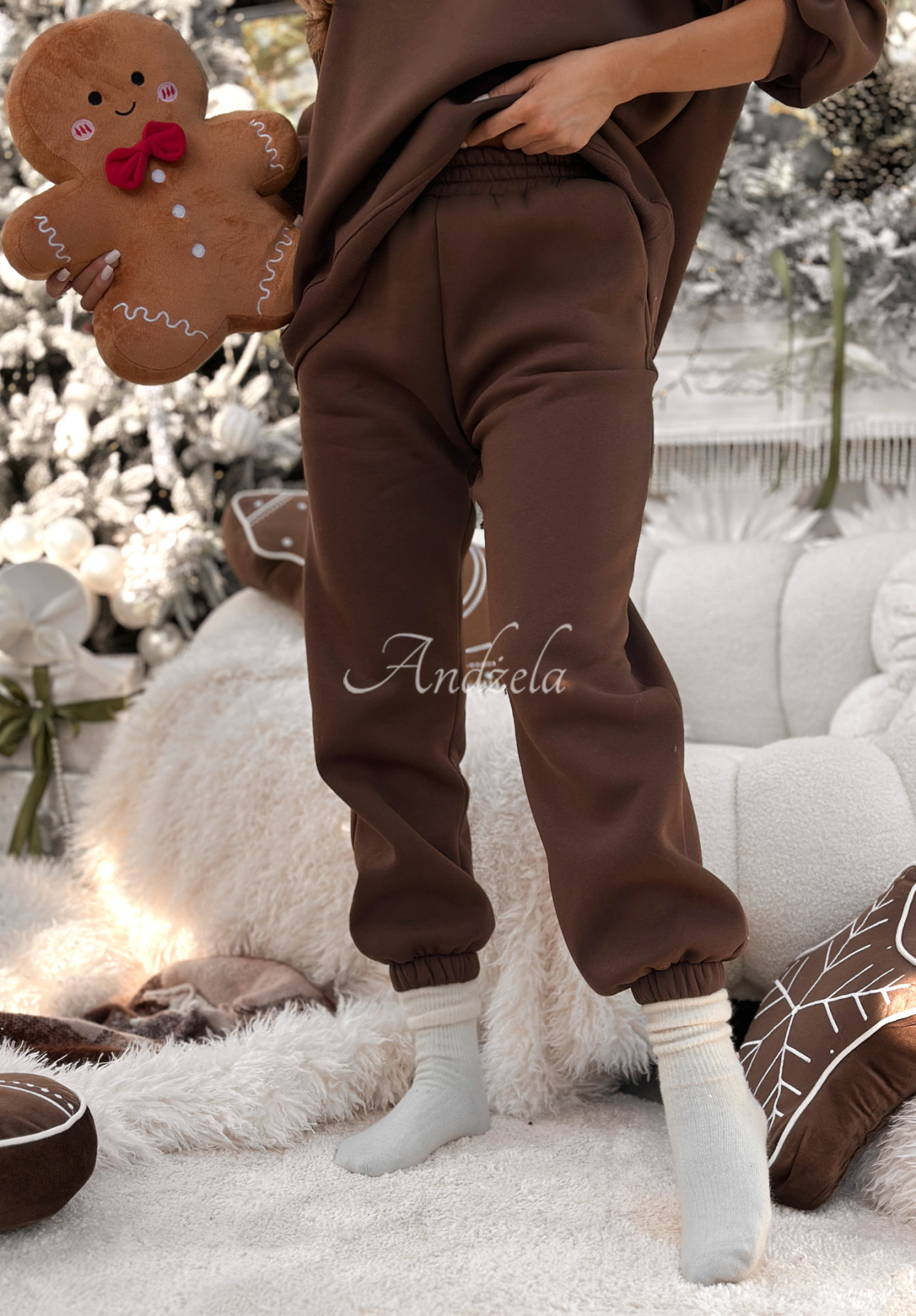 Vianočná tepláková súprava mikina a nohavice Christmas Cookies čokoládový