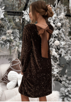 Cekinowa Šaty z kokardką z tyłu Santa's Delight čokoládová