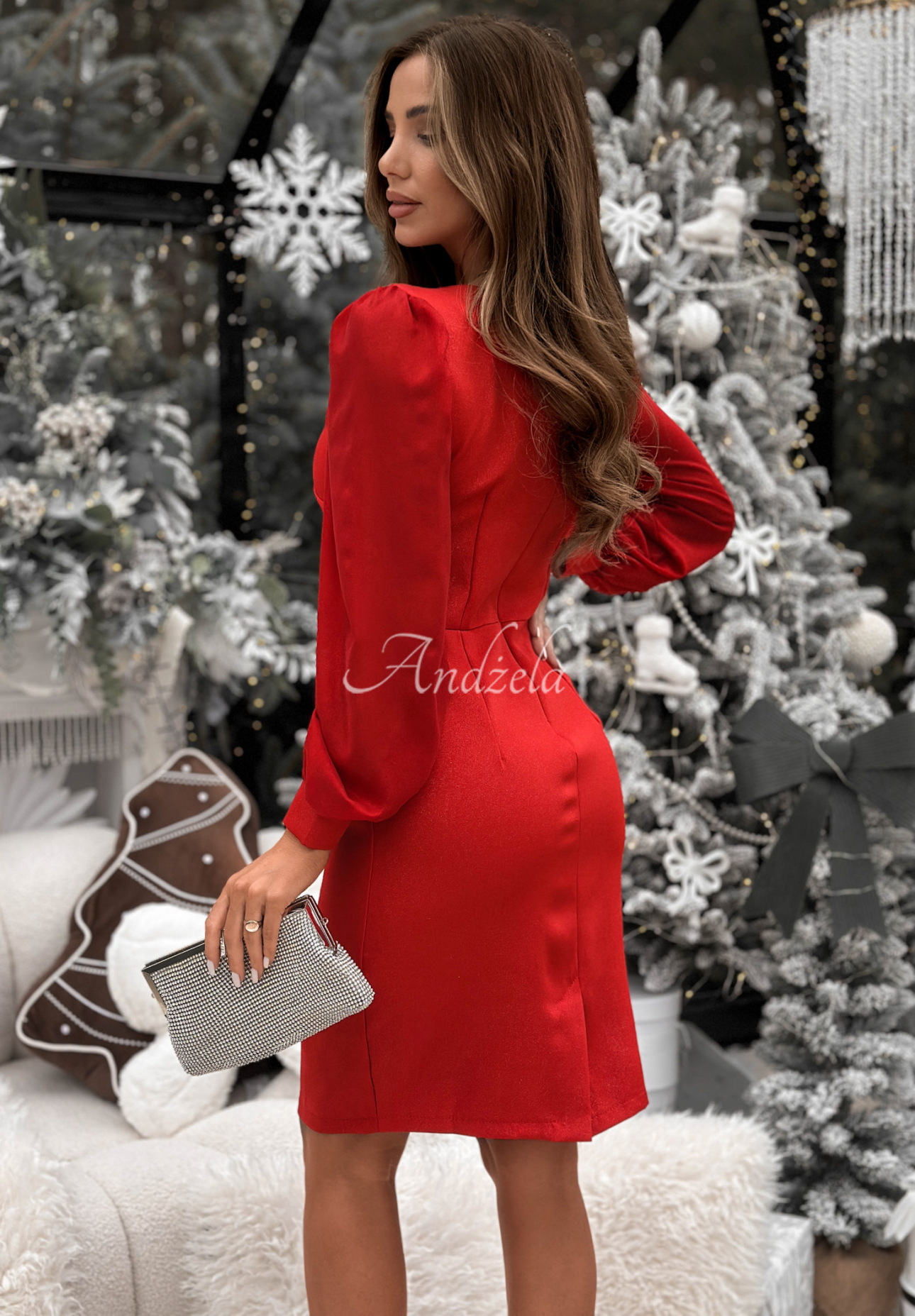 Lesklé šaty s naberanými rukávmi Just Saying červená