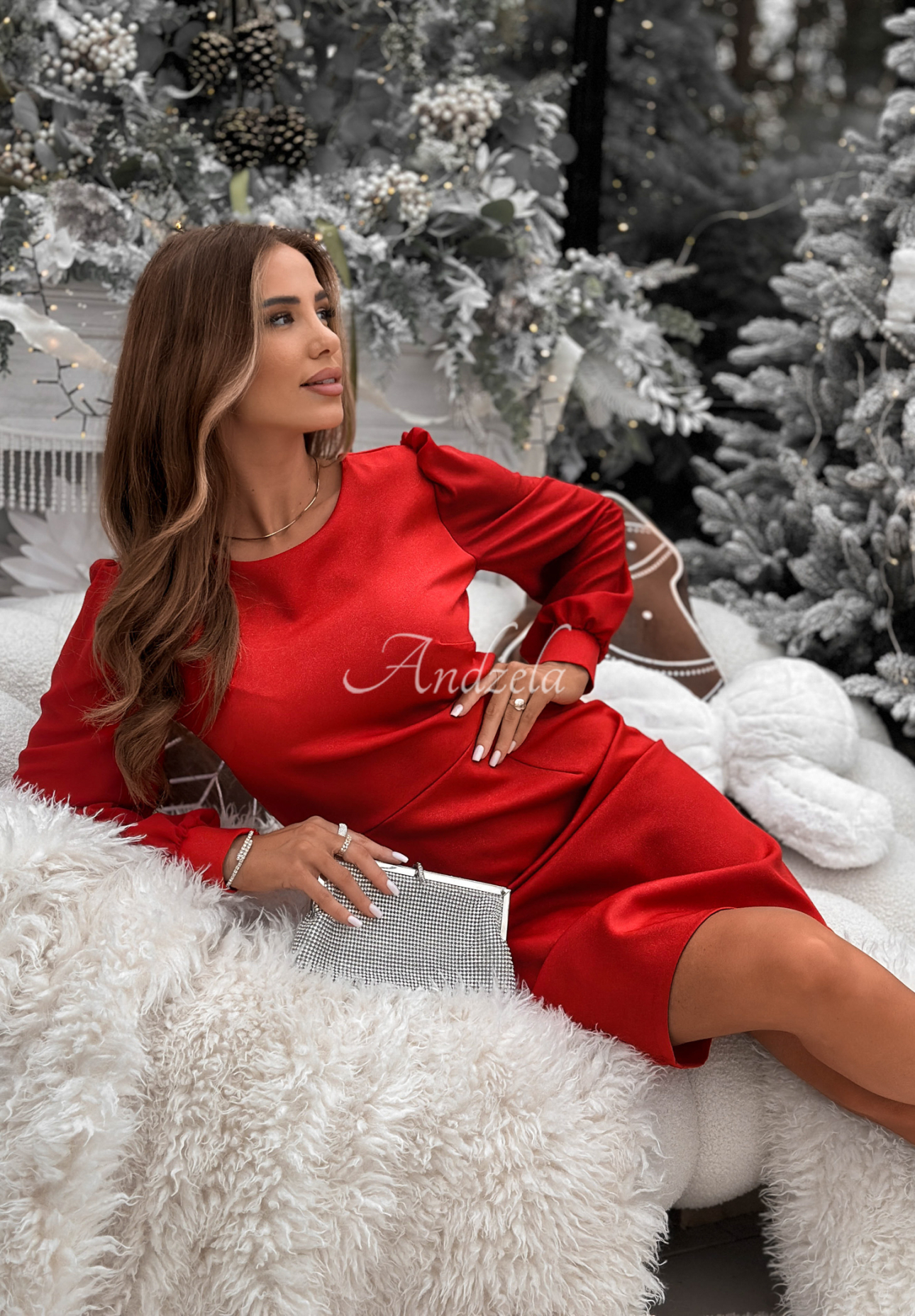 Lesklé šaty s naberanými rukávmi Just Saying červená