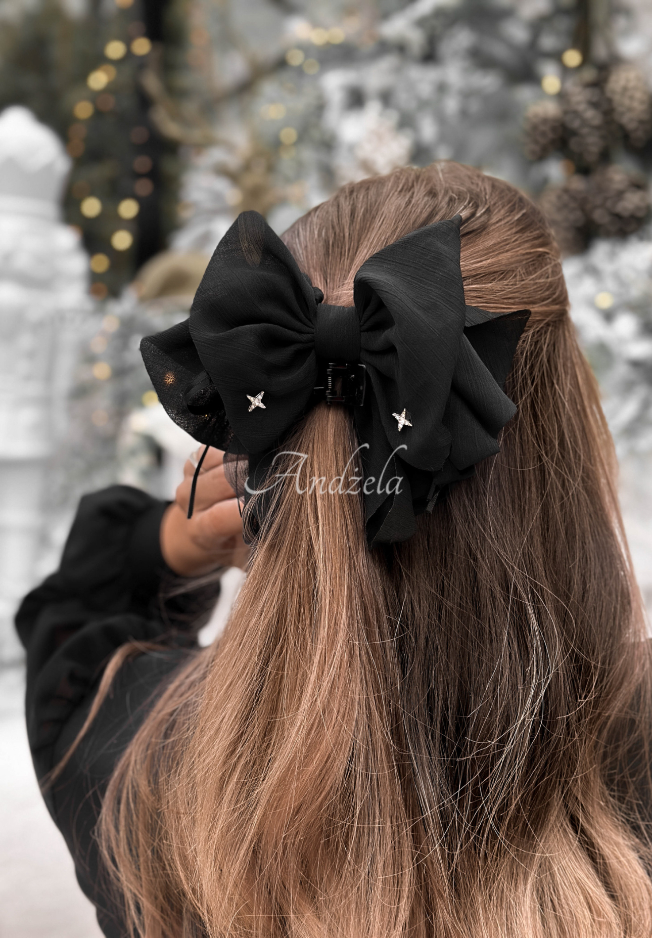 Sponka do vlasov s mašľou Velveta čierna