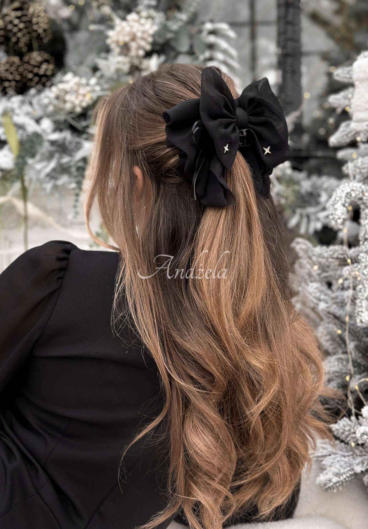 Sponka do vlasov s mašľou Velveta čierna