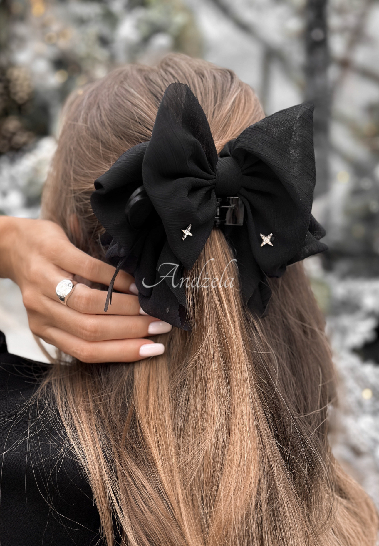 Sponka do vlasov s mašľou Velveta čierna