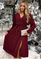 Błyszcząca Šaty midi z paskiem Glitter Rush bordová