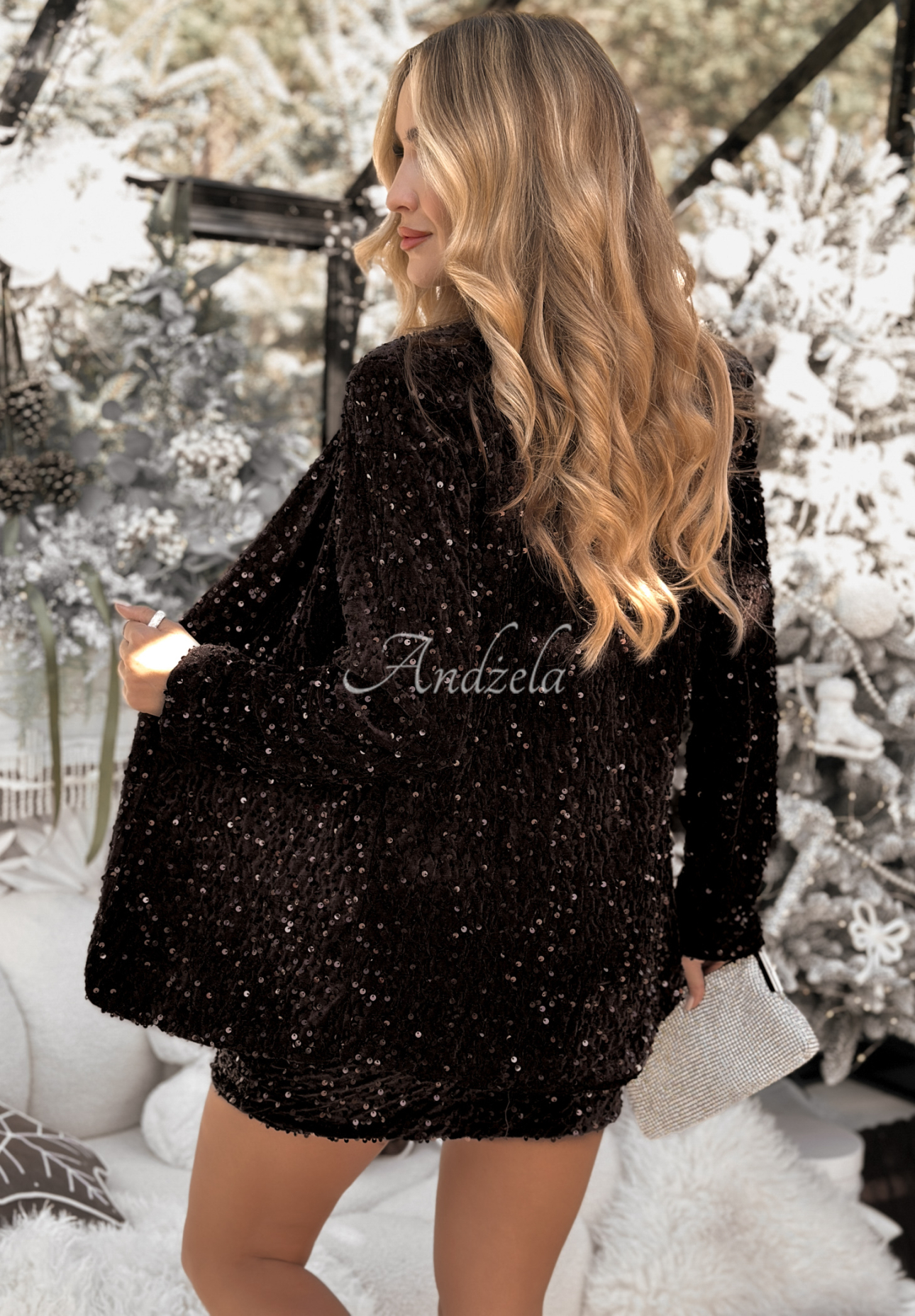 Flitrovaná sukňa mini Christmas Wrapping čokoládová