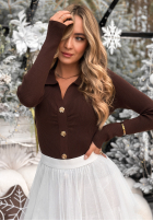 Prążkowana Blúzka z kołnierzem Feeling Nice čokoládová