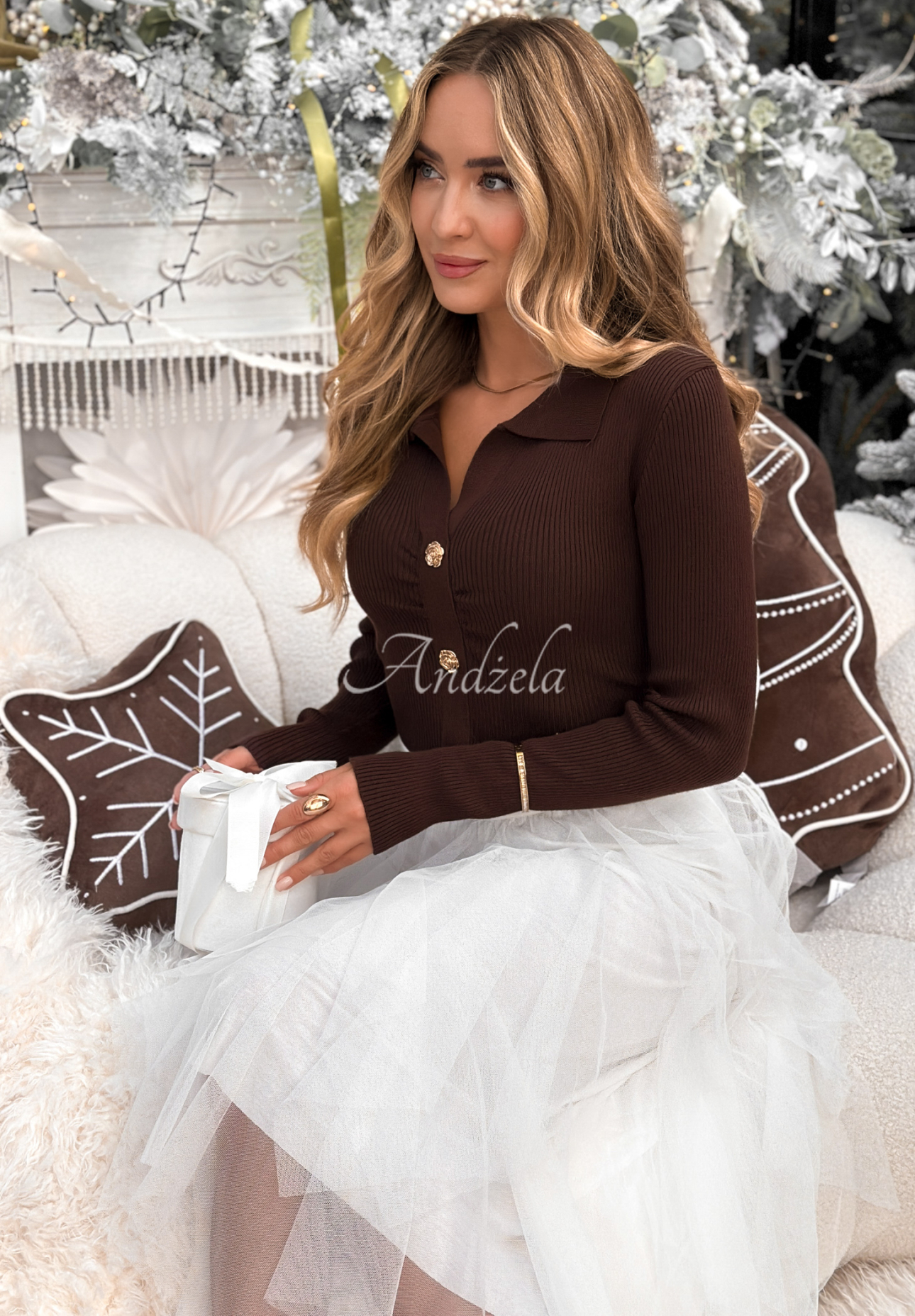 Viskózová blúzka s golierom Feeling Nice čokoládová