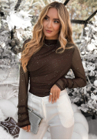 Trblietavá sieťovaná blúzka s riasenímTime Of The Year čokoládová