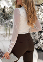 Siateczkowa Blúzka z marszczeniem i dżetami Lights On Me Biela