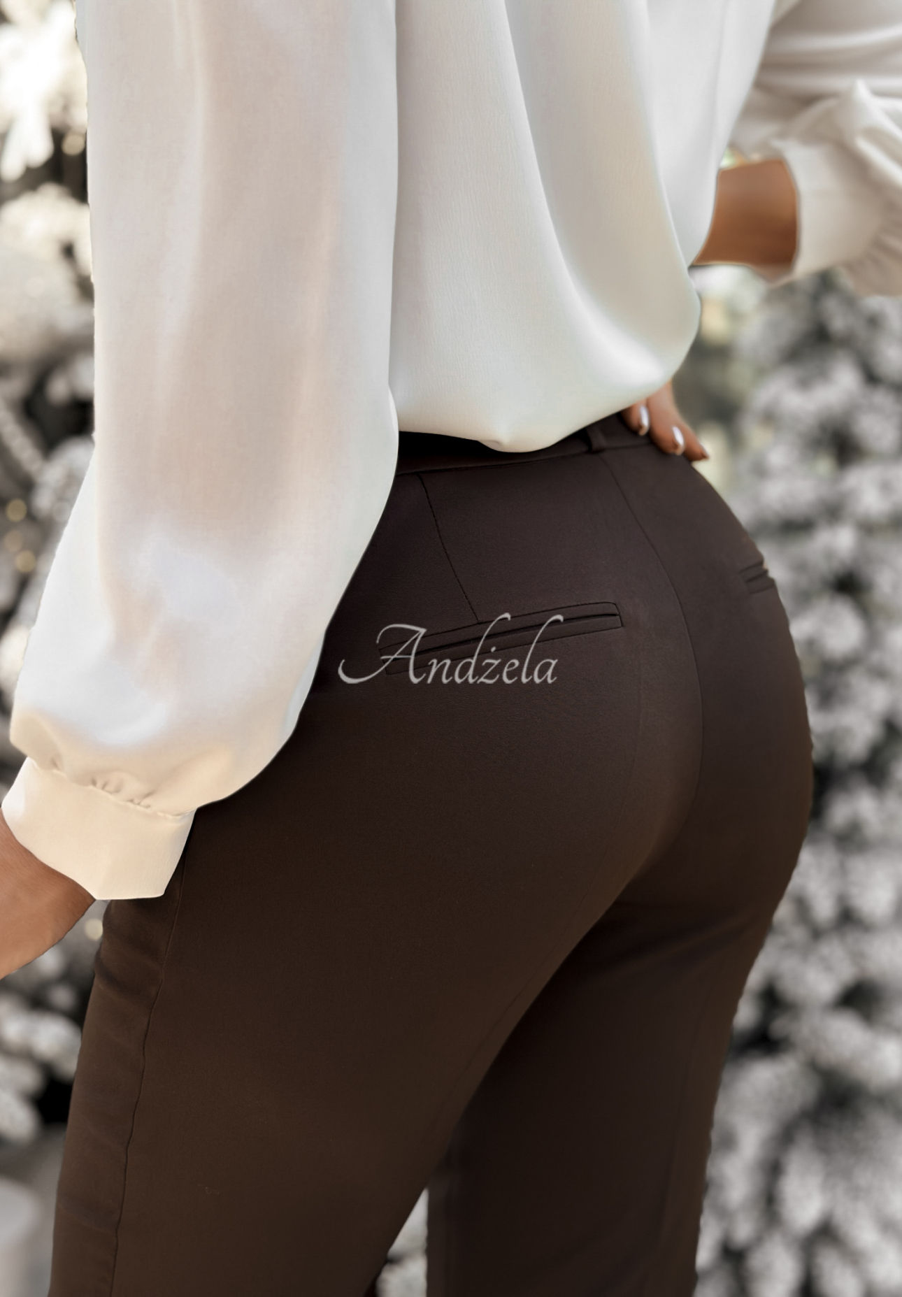 Elegantné cigaretové nohavice z viskózy Grand Celebration čokoládové