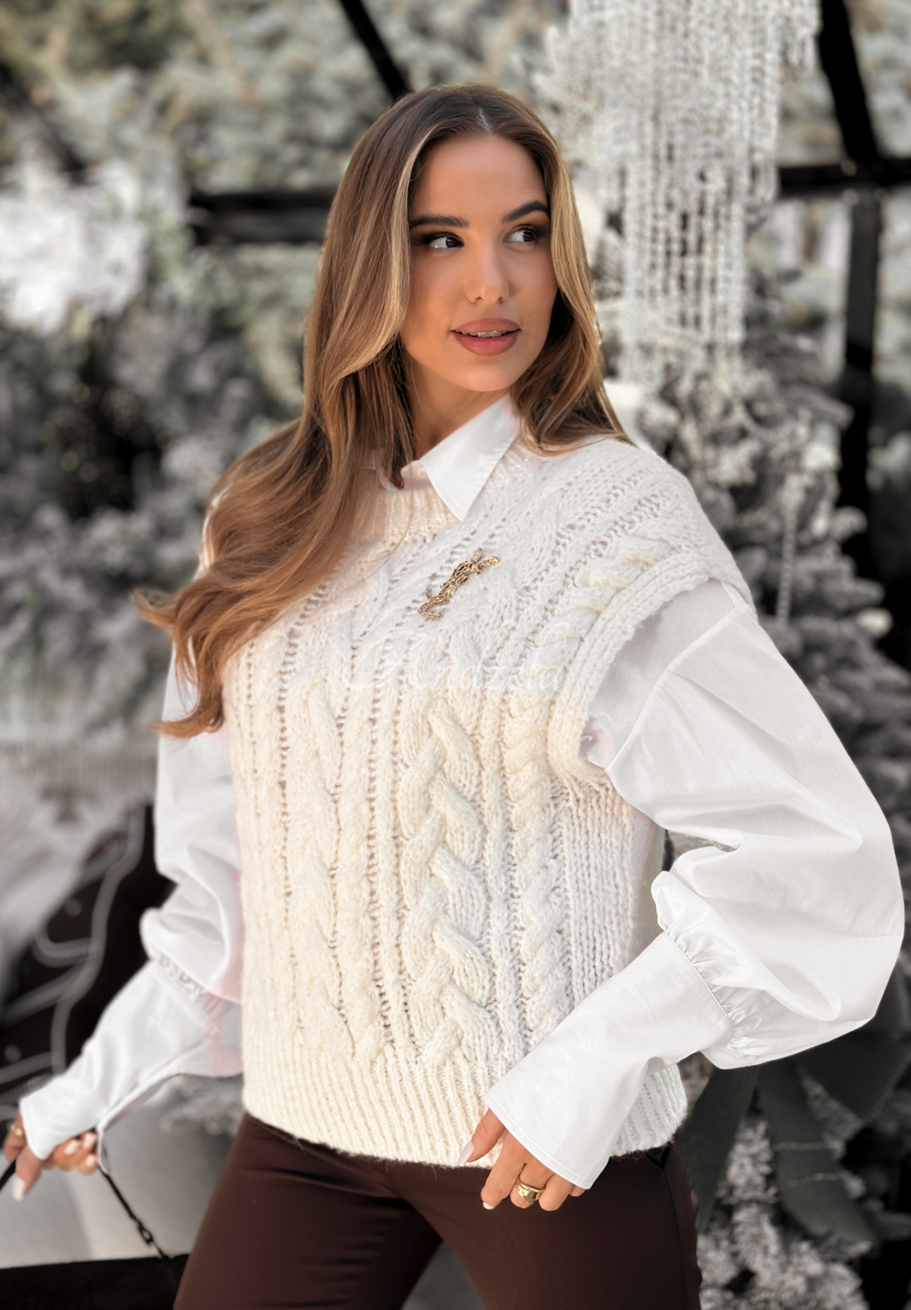 Svetríková vesta s alpakou a vlnou Willow Woods ecru