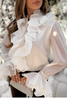 Elegancka Košeľa z żabotem i falbankami Wonderful Time ecru