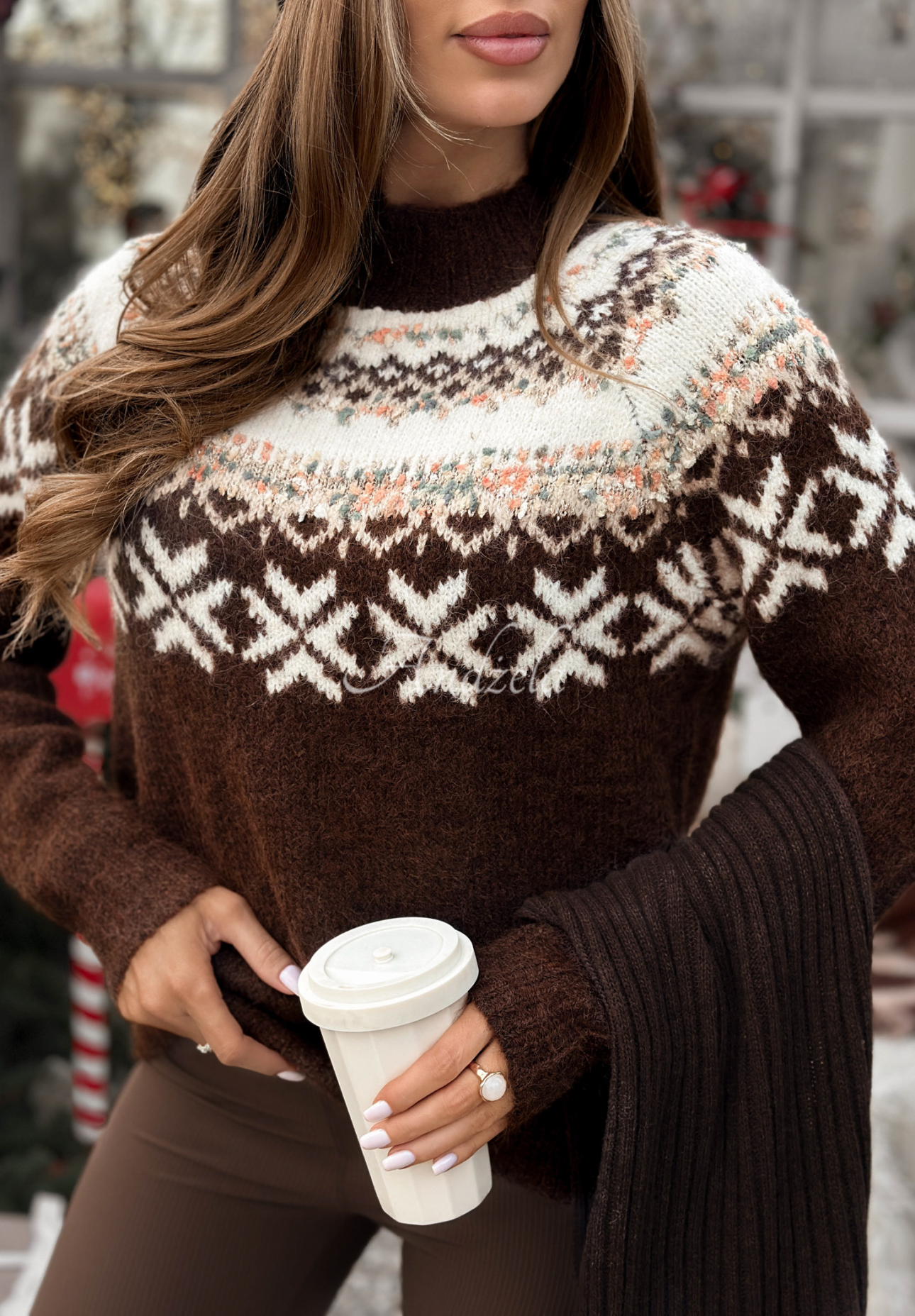 Sveter so vzormi Candy Cane Lane čokoládový