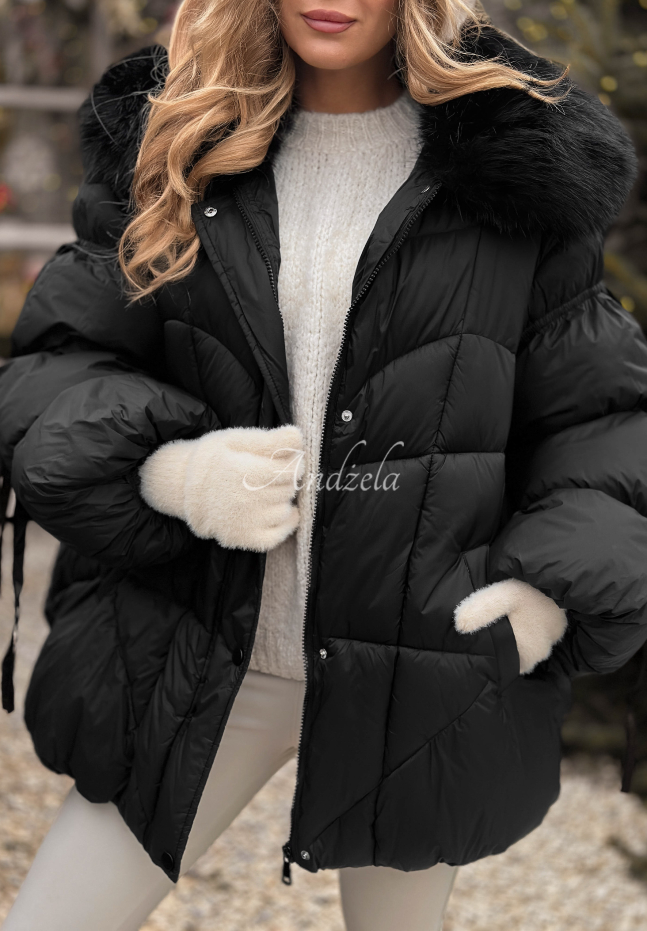 Prešívaná bunda s kožušinou Cold Without You čierna