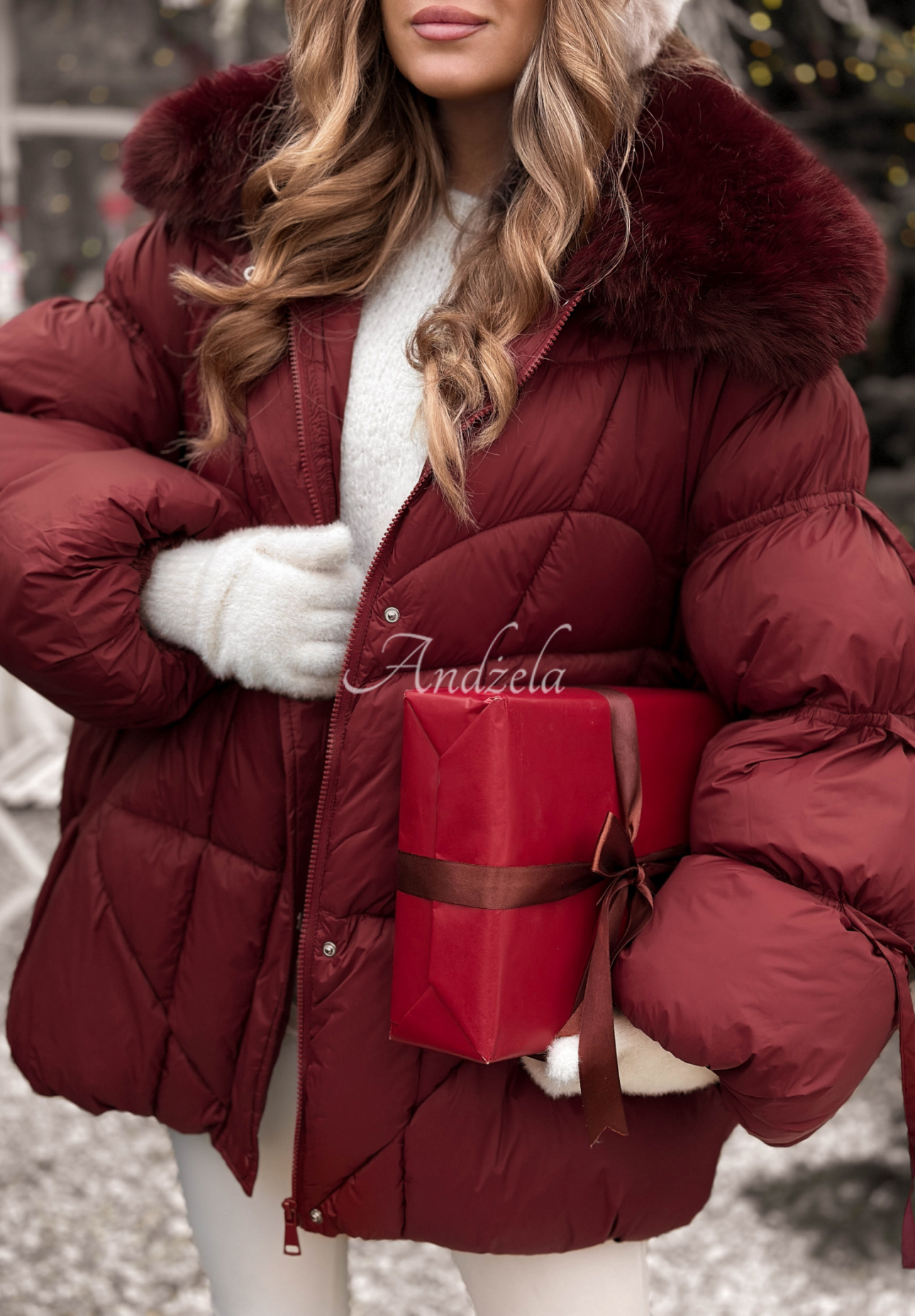 Prešívaná bunda s kožušinou Cold Without You bordová
