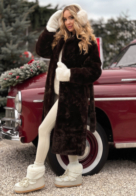 Dlhý kabát kožúšok Beside The Fire čokoládový