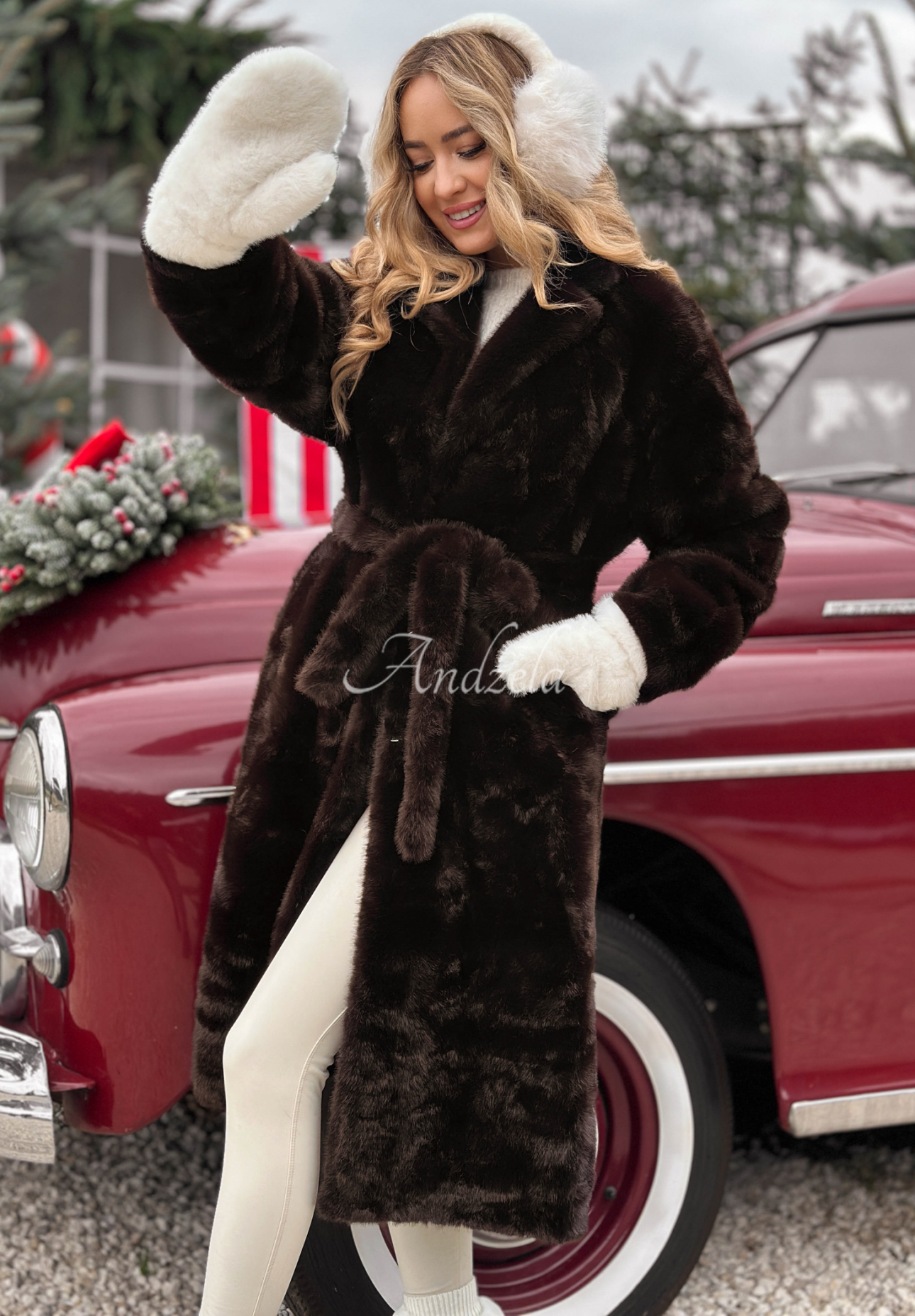 Dlhý kabát kožúšok Beside The Fire čokoládový