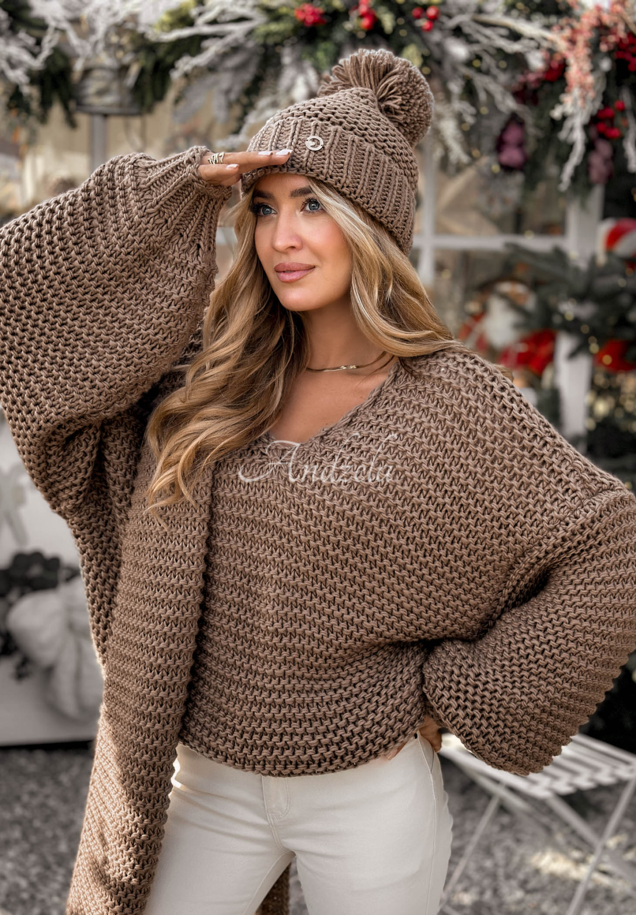 Pletený sveter s vlnou Winter Is Calling Mokka