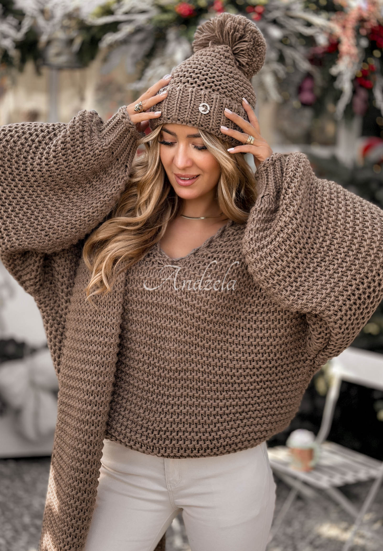 Pletený sveter s vlnou Winter Is Calling Mokka