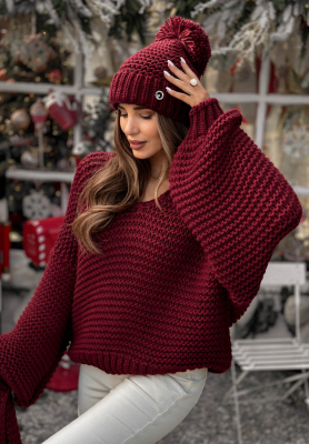 Pletený sveter s vlnou Winter Is Calling bordová