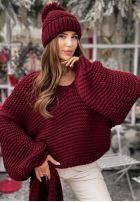 Pleciony Sveter z wełną Winter Is Calling bordová