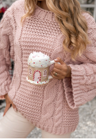 Pleciony Sveter oversize z wełną Days Are Short púdrovo ružová