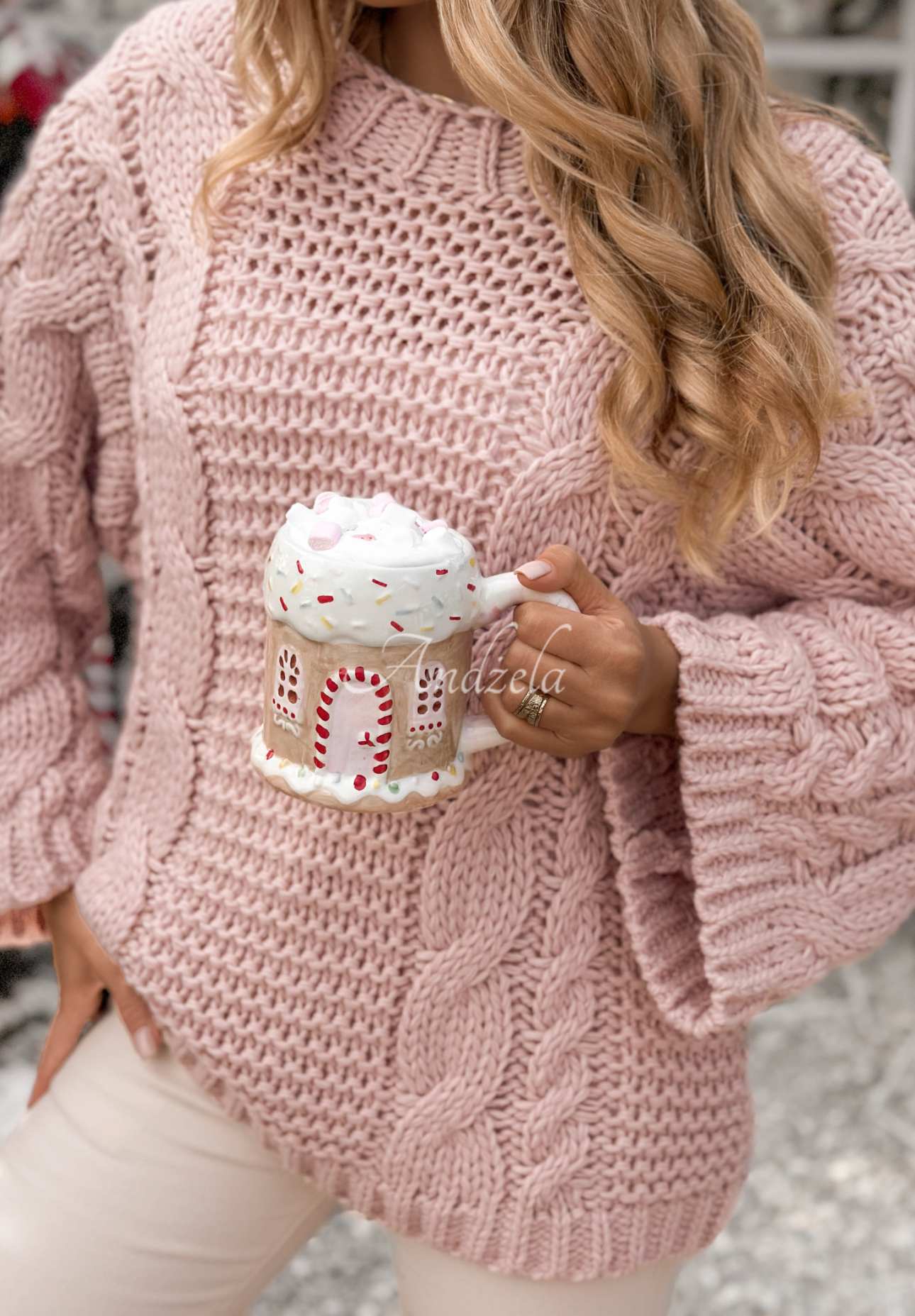 Pletený sveter oversize s vlnou Days Are Short púdrovo ružová