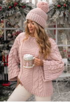 Pleciony Sveter oversize z wełną Days Are Short púdrovo ružová