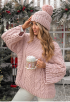 Pleciony Sveter oversize z wełną Days Are Short púdrovo ružová