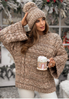 Pleciony Sveter oversize z wełną Days Are Short béžovo-čokoládový