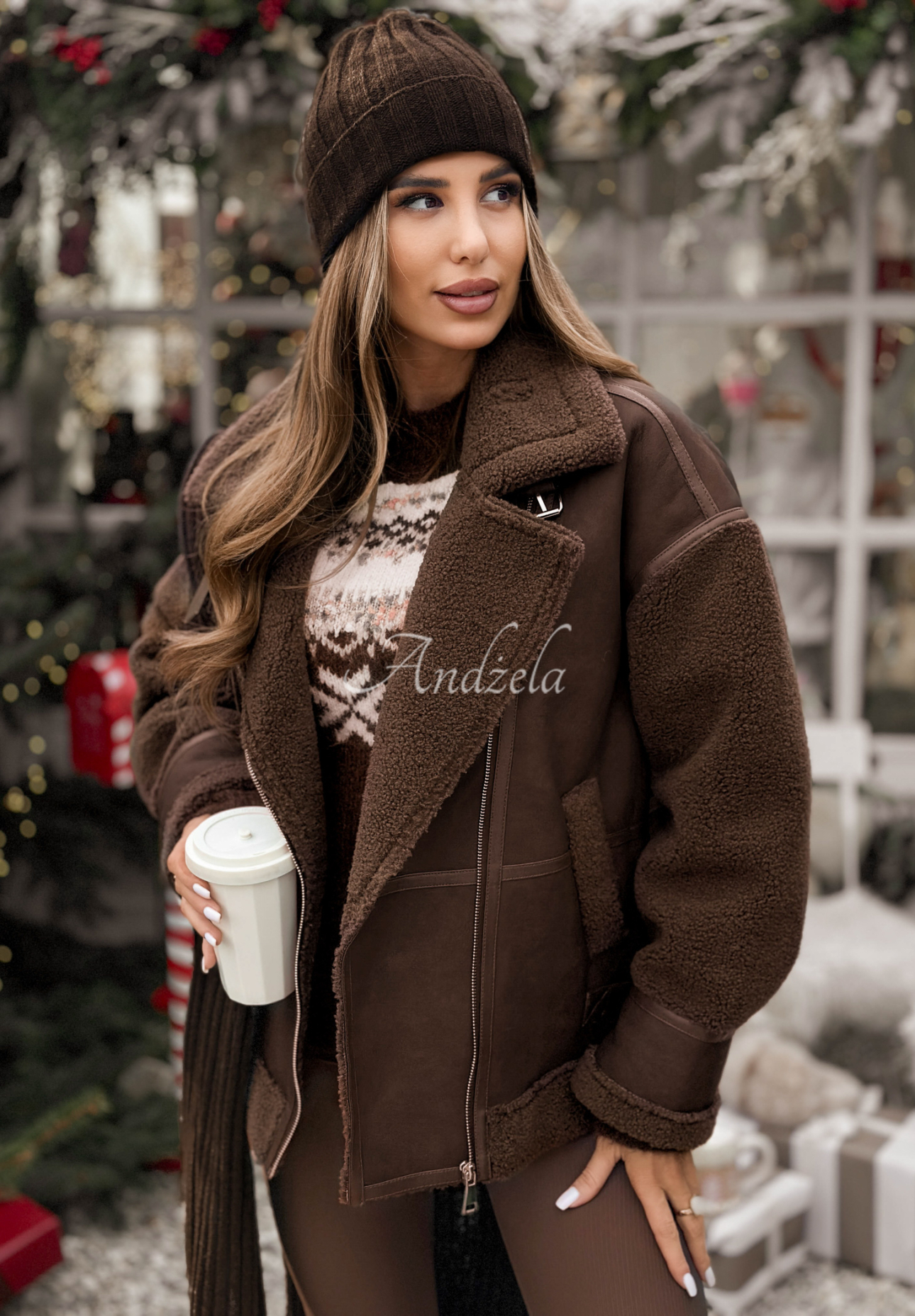 Kožená bunda s kožúškom True North čokoládová