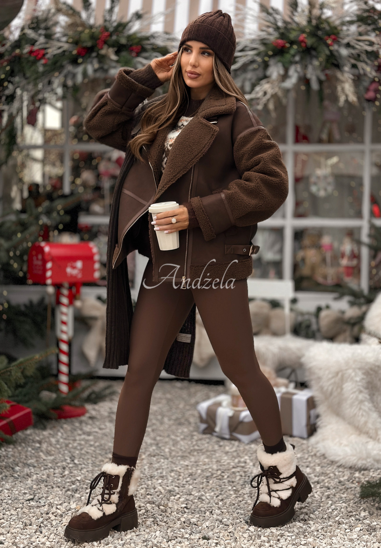 Kožená bunda s kožúškom True North čokoládová