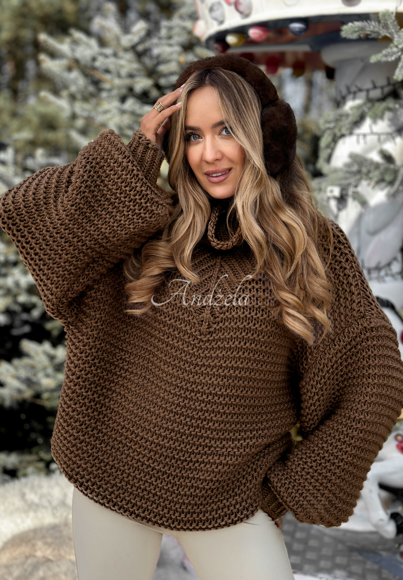 Pletený sveter s vlnou Winter Is In The Air čokoládový