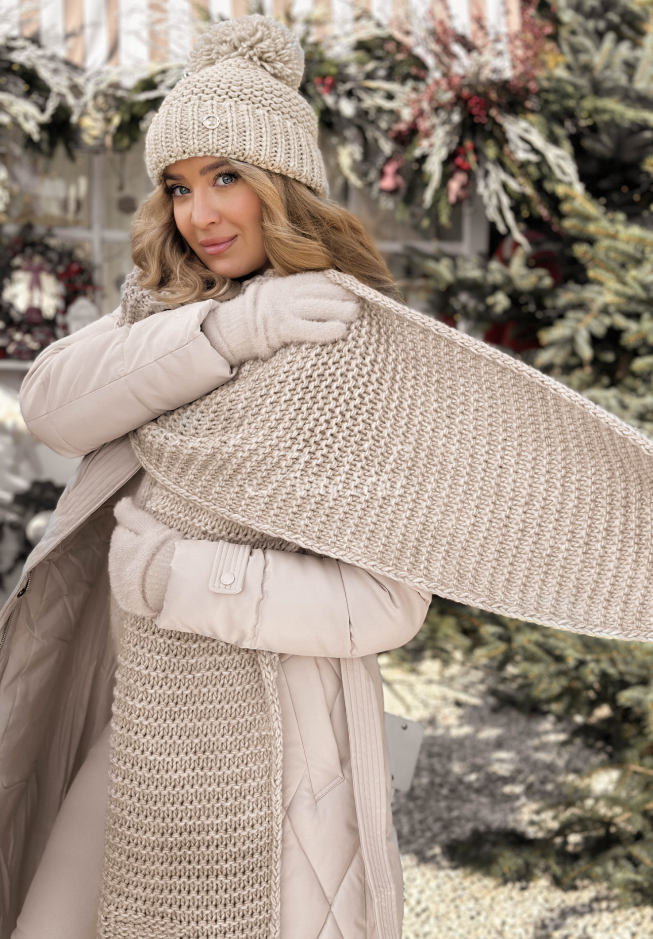 Súprava čiapka a šál s volnou Best Winter Days béžový