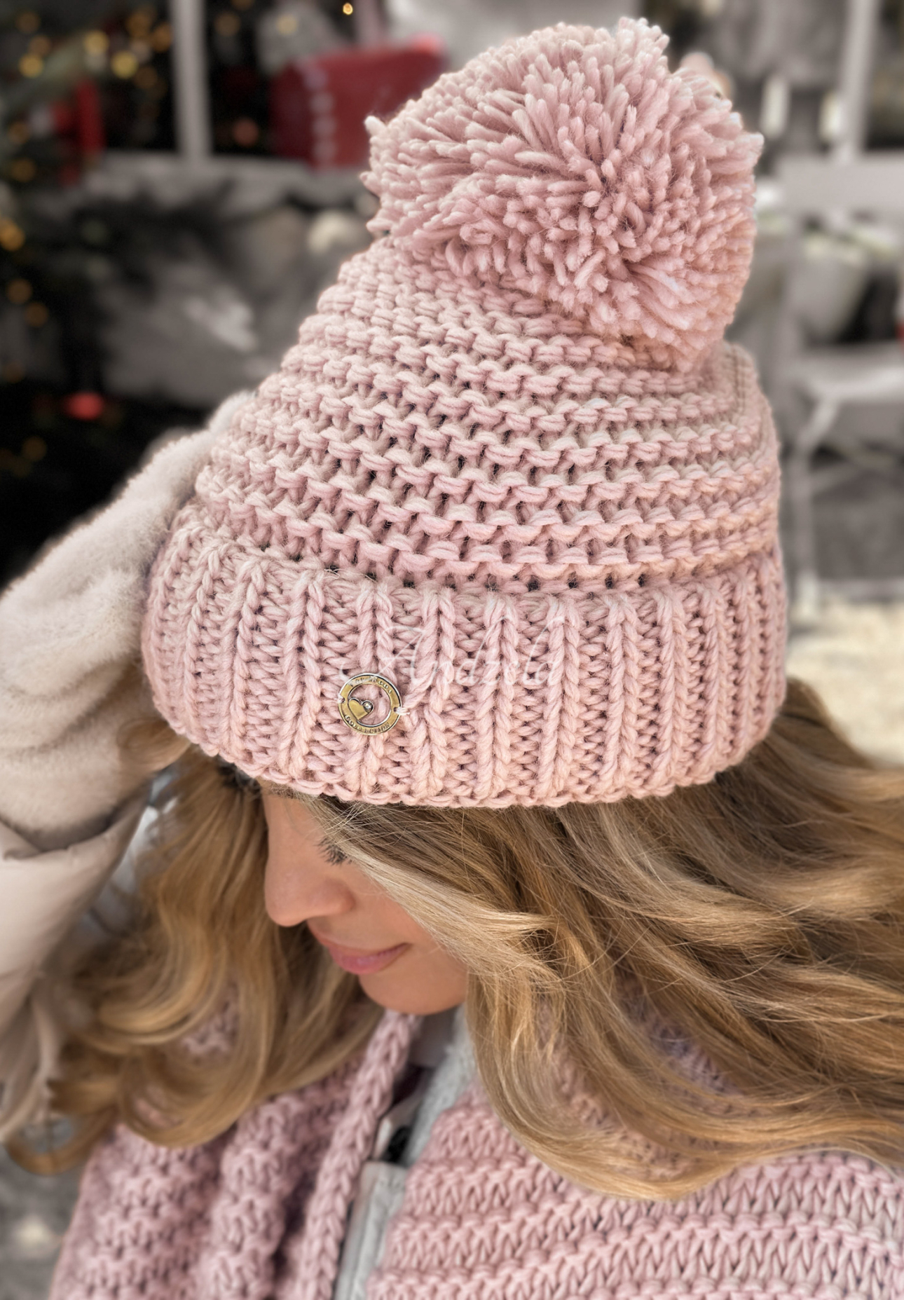 Súprava čiapka a šál s volnou Best Winter Days púdrovo ružová