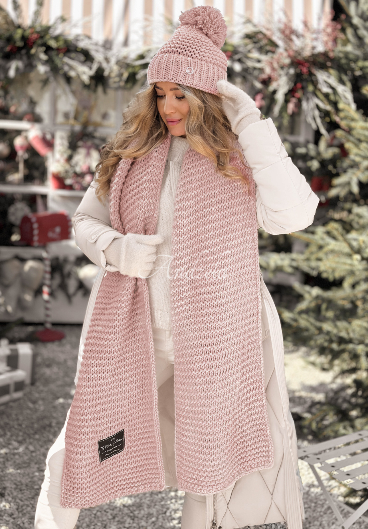 Súprava čiapka a šál s volnou Best Winter Days púdrovo ružová