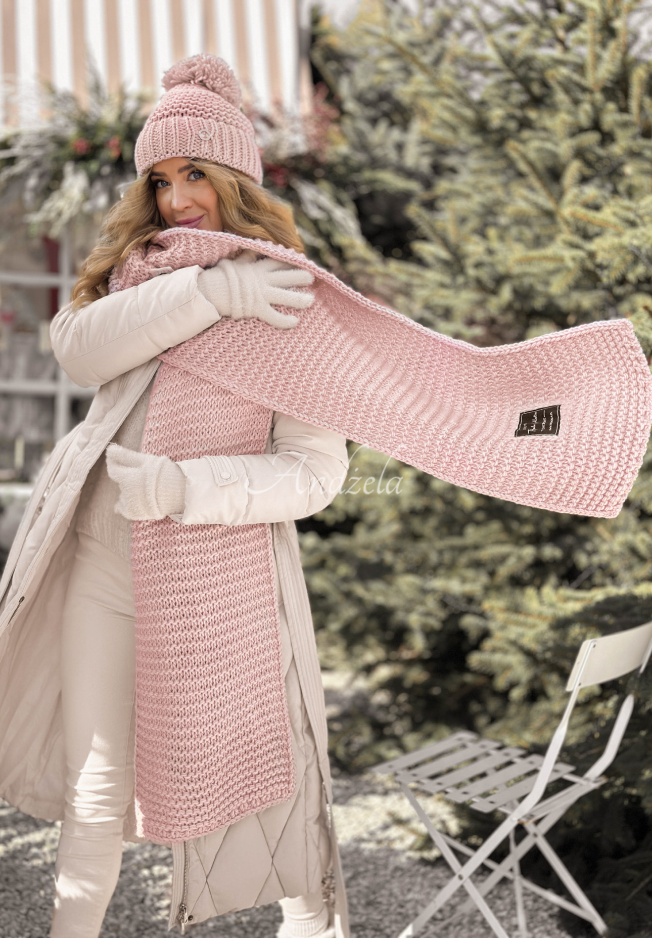 Súprava čiapka a šál s volnou Best Winter Days púdrovo ružová