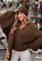 Pleciony Sveter z wełną Winter Is Calling čokoládový