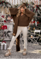 Pleciony Sveter z wełną Winter Is Calling čokoládový