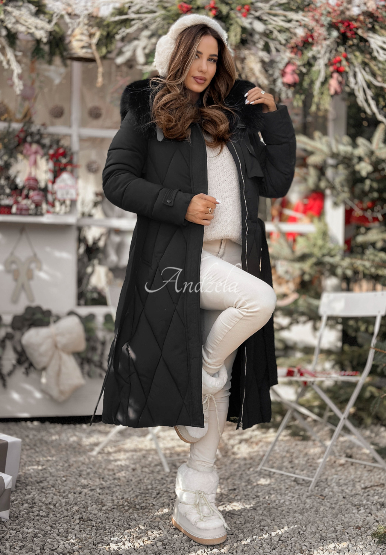 Prešívaná bunda s kožušinou Hot Coffee čierna