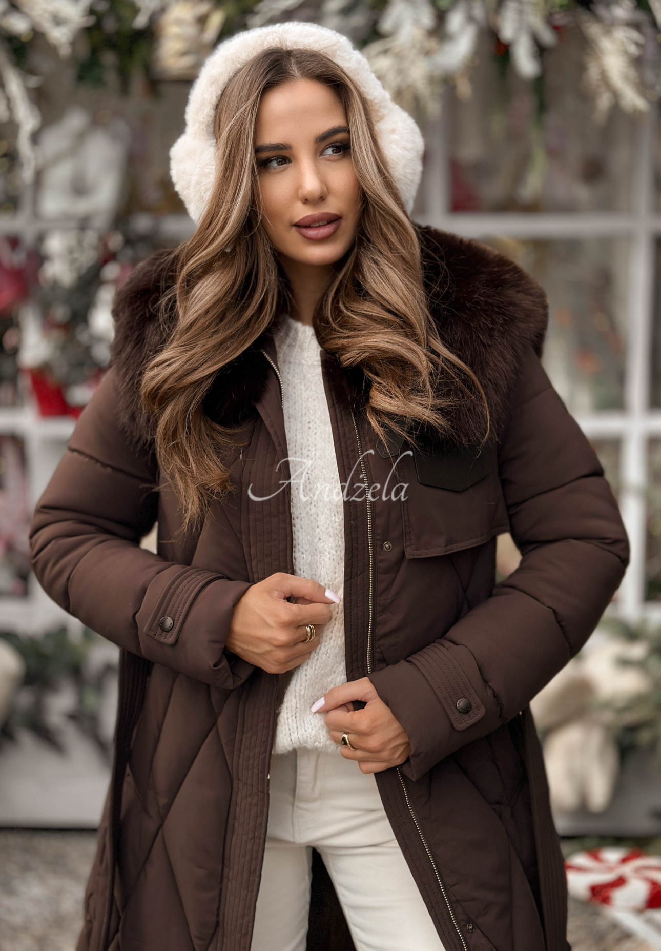 Prešívaná bunda s kožušinou Hot Coffee čokoládová