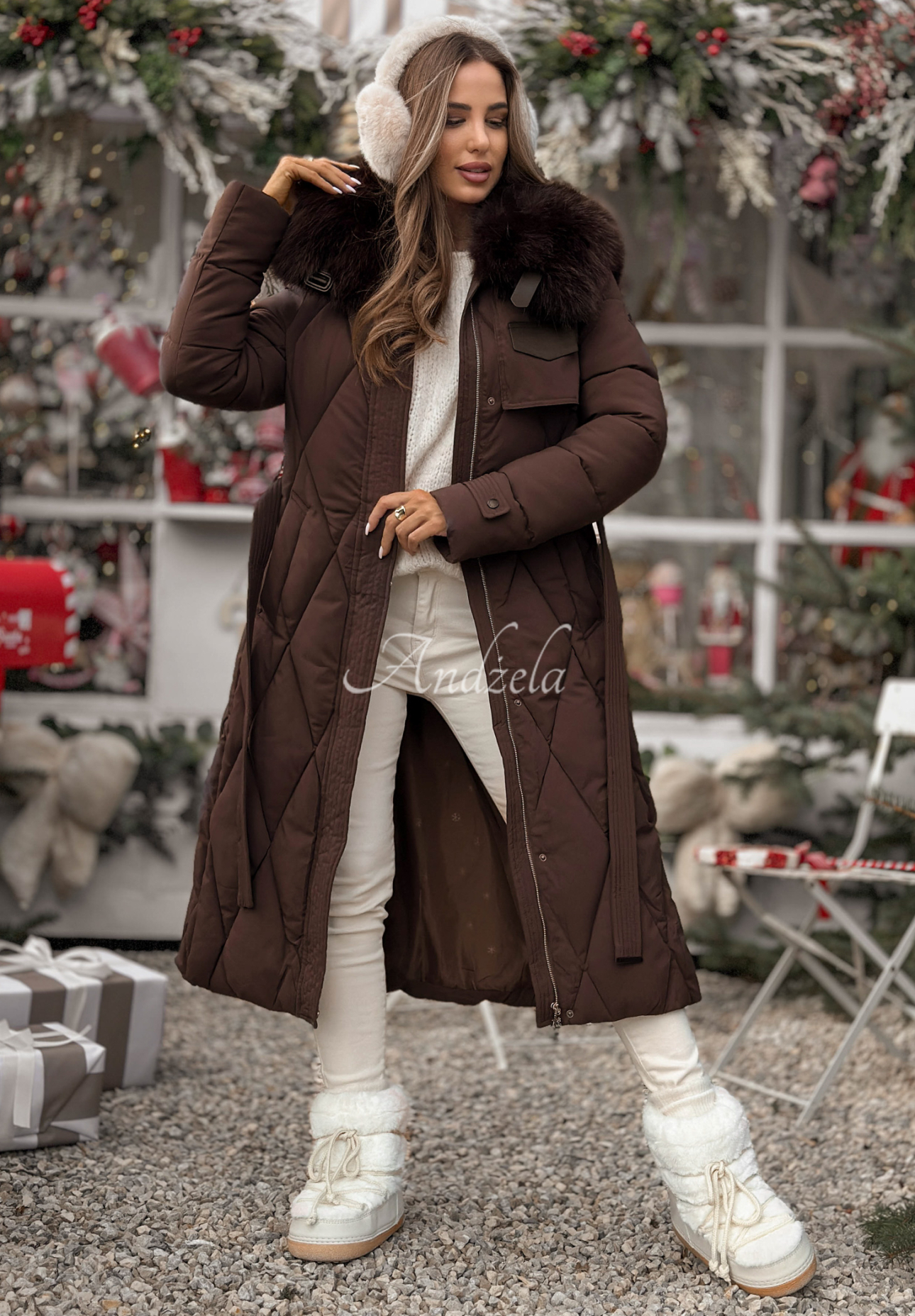 Prešívaná bunda s kožušinou Hot Coffee čokoládová