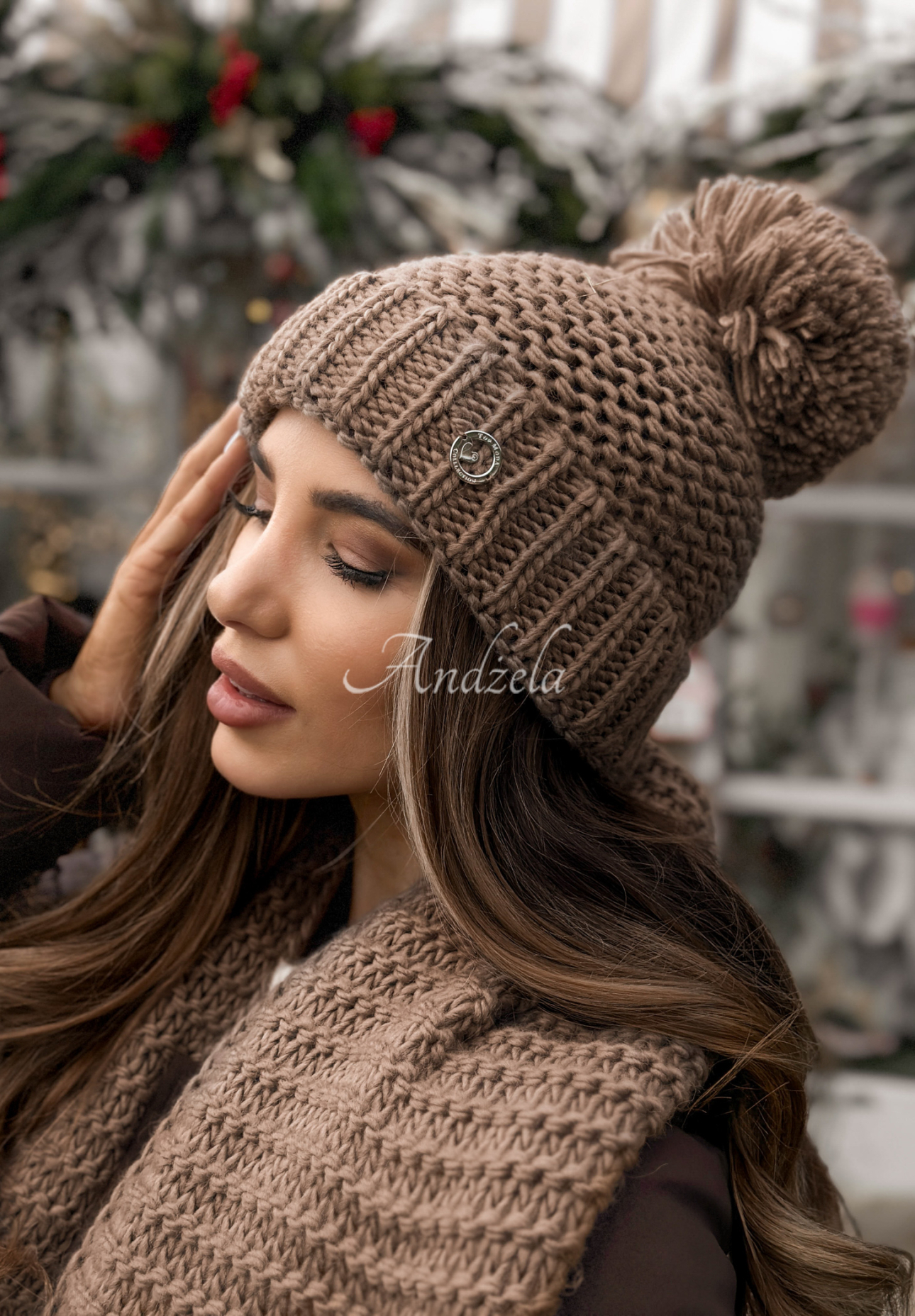 Súprava čiapka a šál s volnou Best Winter Days Mokka