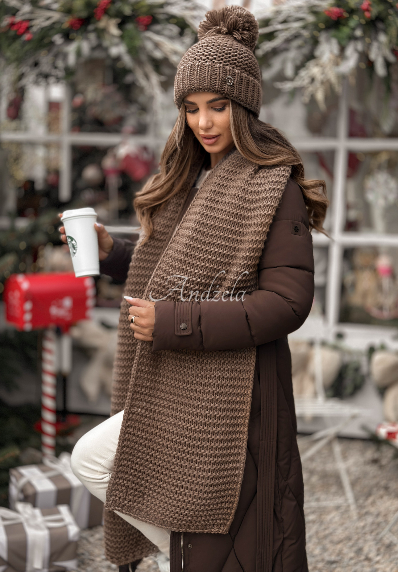 Súprava čiapka a šál s volnou Best Winter Days Mokka